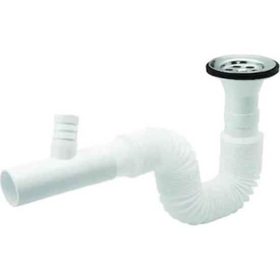 Tek Çatal Körüklü Lavabo Sifonu Çamaşır Çıkışlı Sifon